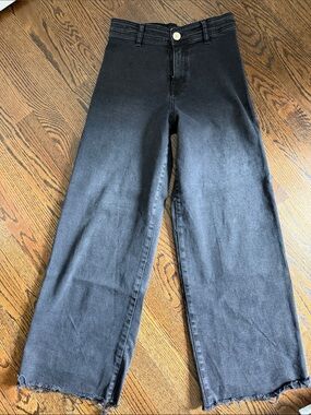 Zara Black Wide-Leg Jeans with Raw Hem